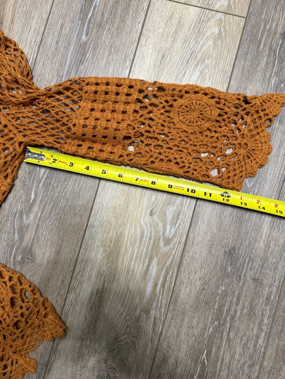 #1) Crochet Openwork V-Neck Tunic in Burnt Orange - Picture 5 of 7